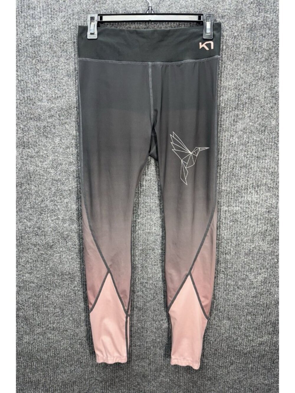 KARI TRAA Marit Full Length Tights Womens Medium Gray Pink Hummingbird Training